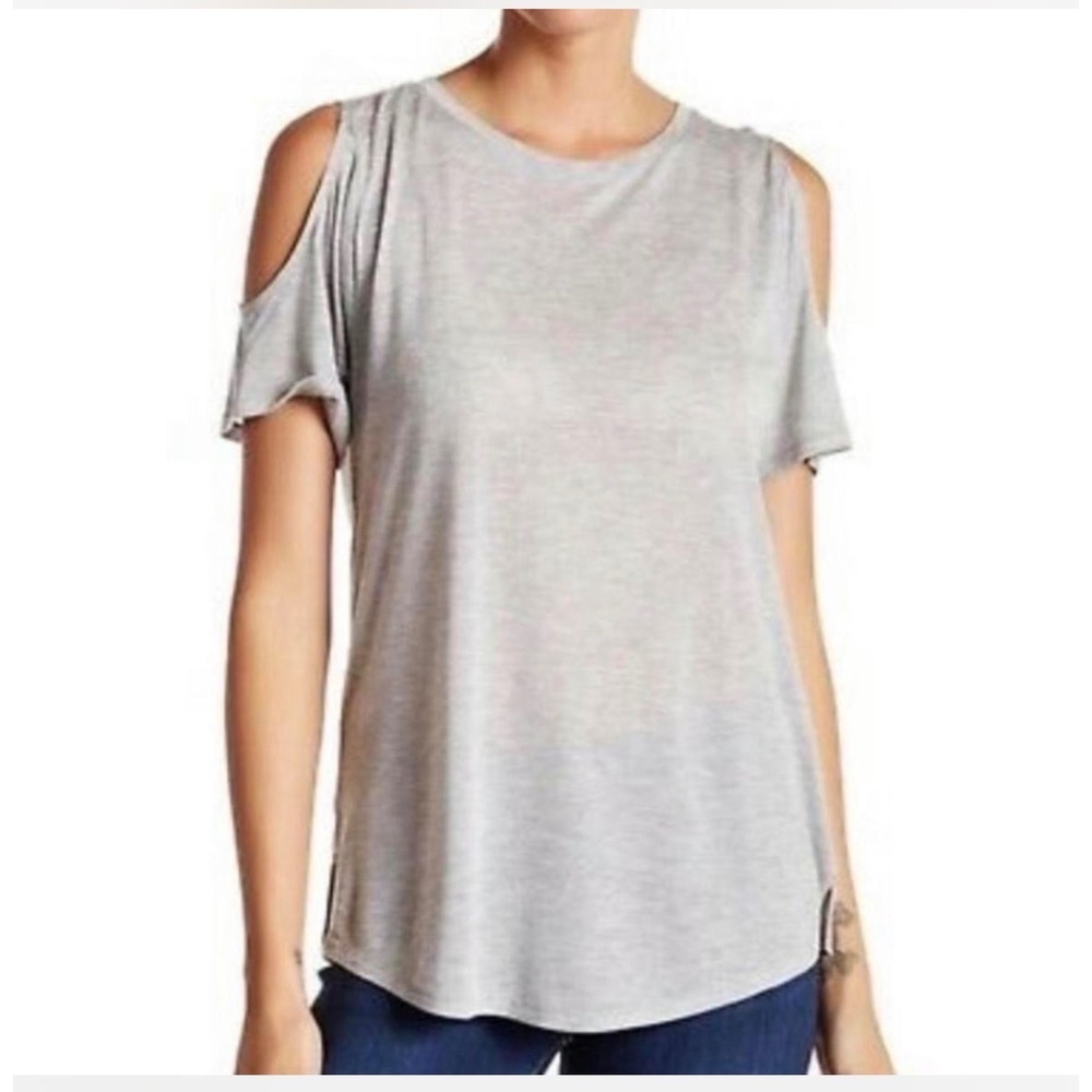 Womens Grey Cold Shoulder Tunic Top Casual Short Sleeve Split Hem Size XS